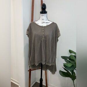 Free People Olive Green Buttoned Blouse